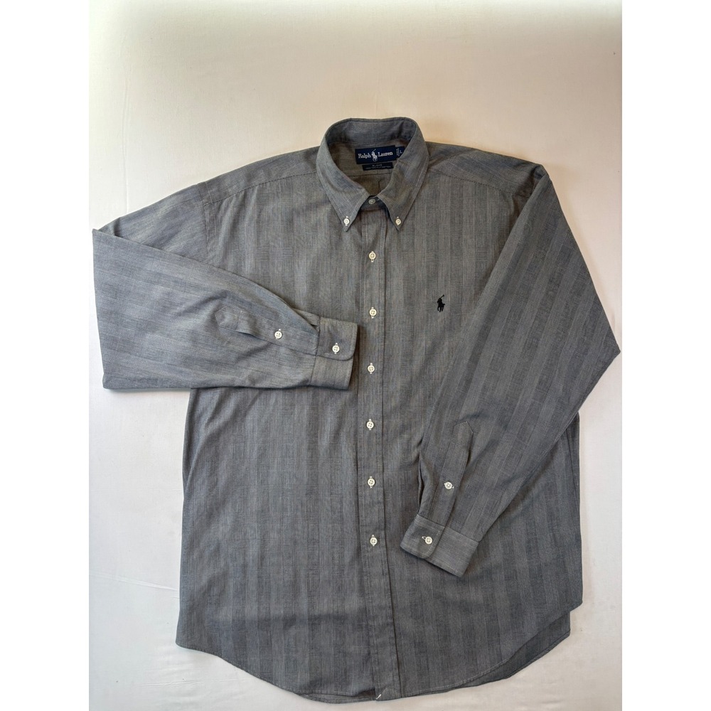 Ralph Lauren Blake Shirt Mens Large Grey Glen Plaid Cotton Long Sleeve Button Up
